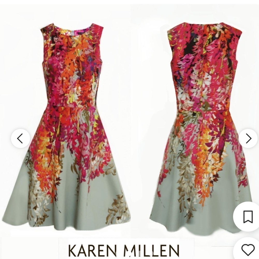 Karen Millen mini dress sleeveless flared floral classy pink gray 10 - Picture 14 of 14